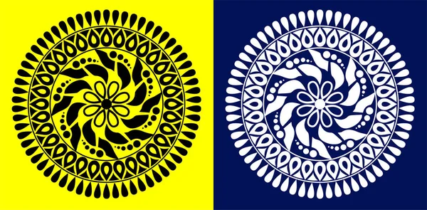 黄蓝相间的印度传统文化兰格莉曼达拉花卉艺术设计理念 — 图库矢量图片