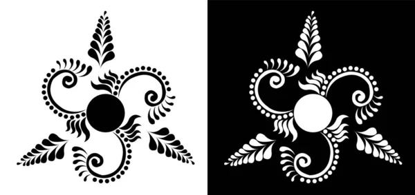 Concept Floral Mandala Pétales Spirales Feuillus Isolés Sur Fond Noir — Image vectorielle