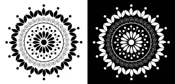 Indien Traditionnel Culturel Rangoli Mandala Concept Conception Art Floral Isolé — Image vectorielle