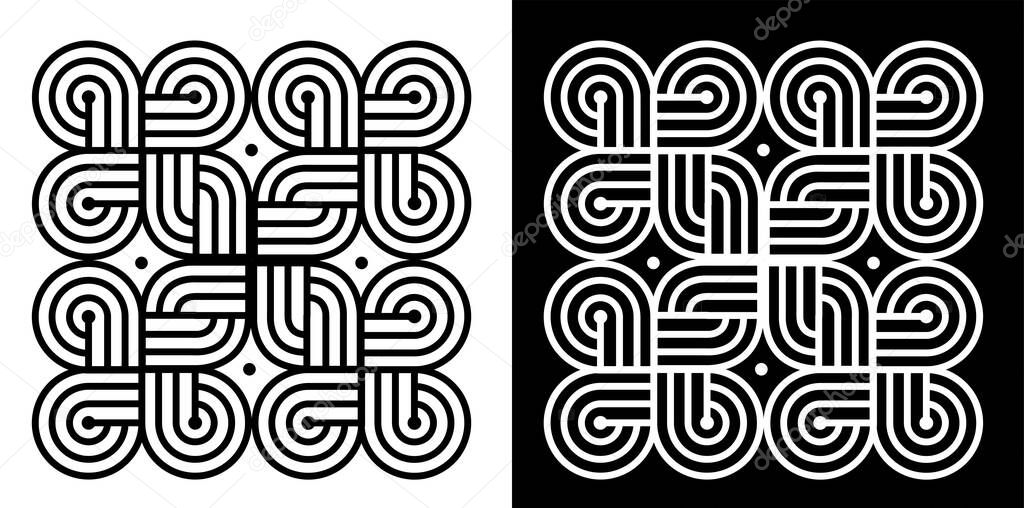 Indian Traditional and Cultural Rangoli or Kolam design concept of Circular line art isolated on black and white background - vector illustration