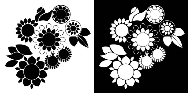 Abstract Floral Pattern Leafy Petals Spirals Mandalas Isolated Black White — Stock Vector