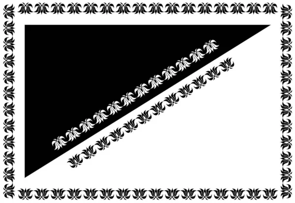 Rectangle Border Frame Design Concept Floral Line Art Isolated Black — Stock Vector