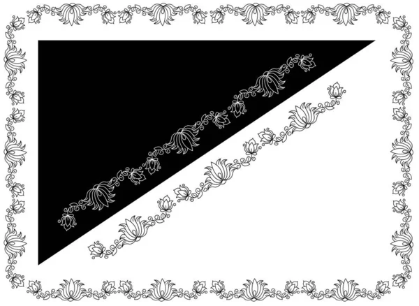 Siyah Beyaz Arkaplanda Izole Edilmiş Çiçek Çizgisi Sanatı Dikdörtgen Çerçeve — Stok Vektör