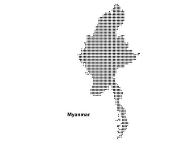 Tasarımınız için Myanmar ülkesinin yarım ton noktalı haritası, Seyahat Çizimi konsepti.