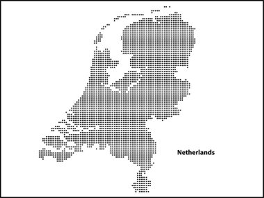 Tasarımınız için Hollanda 'nın yarım tonlu Noktalı Haritası Seyahat Çizimi konsepti.