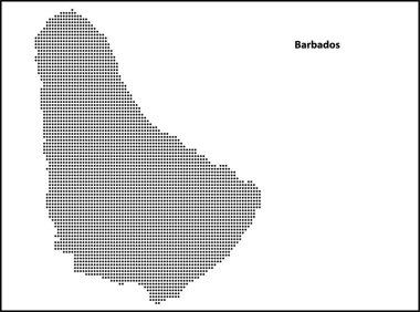 Tasarım, Seyahat Çizimi konseptiniz için Barbados ülkesinin yarım tonlu noktalı haritası.