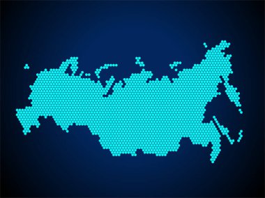 Bal Tarağı veya Altıgen desenli Rusya Haritası Koyu mavi arka planda izole - vektör çizimi