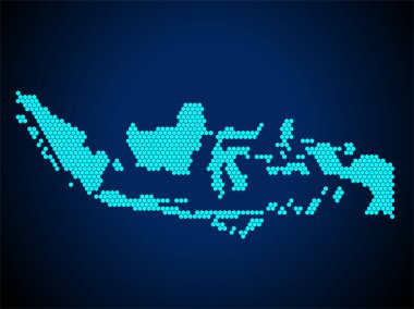 Bal Tarağı veya Altıgen desenli Endonezya Haritası Koyu mavi arka planda izole - vektör illüstrasyonu