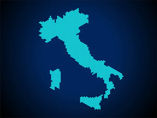 Medový Hřeben Nebo Šestiúhelník Texturovaná Mapa Itálie Země Izolované Tmavomodrém — Stockový vektor