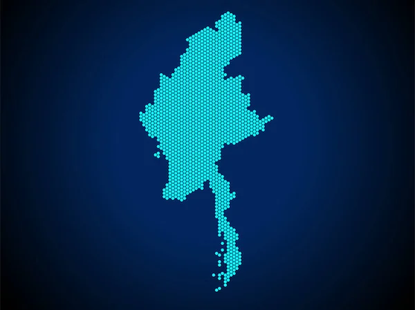 Honey Comb Hexagon Textured Map Myanmar Χώρα Απομονωμένη Σκούρο Μπλε — Διανυσματικό Αρχείο