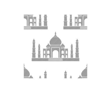 Beyaz arkaplanda izole edilmiş Tajmahal vuruşlarının dijital çizgisi kusursuz desendedir. 