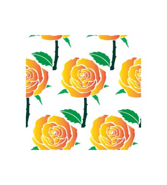 Beyaz arkaplanda yaprakları olan renkli gül çiçekleri pürüzsüz desendedir