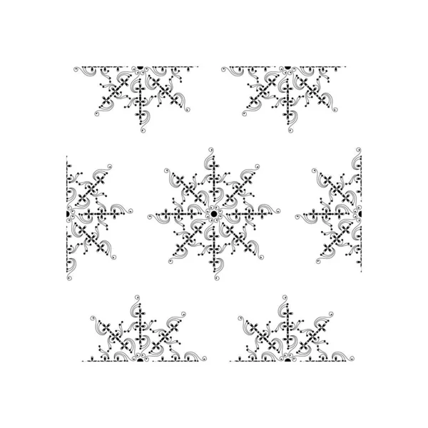 Hint Geleneksel ve Kültürel Rangoli veya Kolam tasarım kavramı beyaz arkaplanda izole edilmiş eğri çizgiler ve noktalar kusursuz desenlidir
