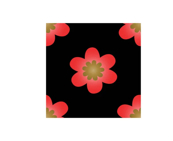 Červené Květy Izolované Černém Pozadí Bezešvém Vzoru — Stockový vektor