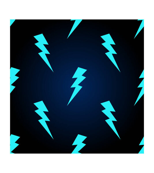 Neon thunder bolt isolated on dark blue background is in seamless pattern