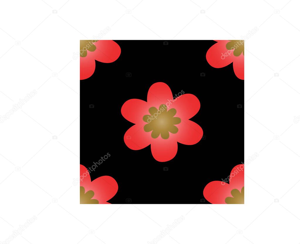 Red flowers isolated on black background is in Seamless pattern 