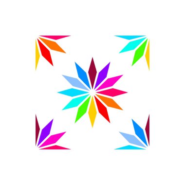 Gökkuşağı renkli çiçek tasarımı beyaz arkaplanda izole edilmiş.