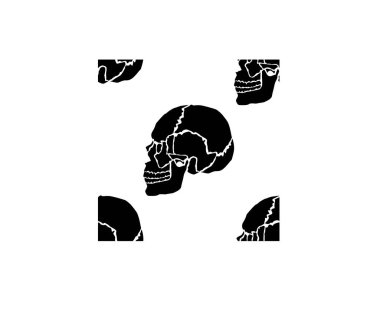 Beyaz arka planda izole edilmiş dijital kafatası sanatı kusursuz desendedir 