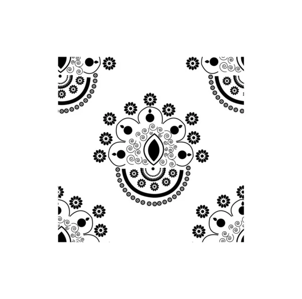 Krásný Abstraktní Květinový Design Napůl Mandala Izolované Bílém Pozadí Bezešvém — Stockový vektor
