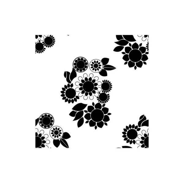 白い背景に隔離された黒い花のシームレスなパターン — ストックベクタ