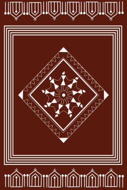 Koyu kahverengi arka planda izole edilmiş, dairesel warli sanatı kavramı dans eden kadınlar - vektör illüstrasyonu