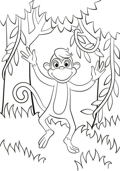 Küçük sevimli maymun atlama veya çalışıyor. Onun gülümseyen.