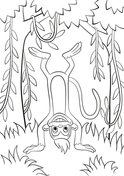 De aap staat ondersteboven in het bos — Stockvector