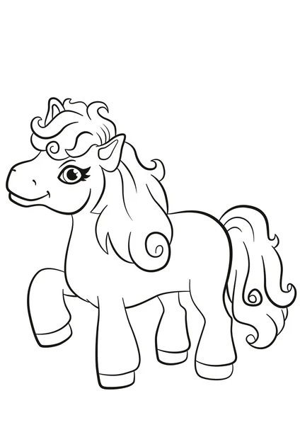 Pequeño pony lindo se para y sonríe . — Vector de stock