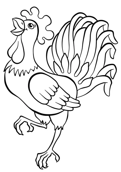 Lindo gallo se para y llora . — Vector de stock