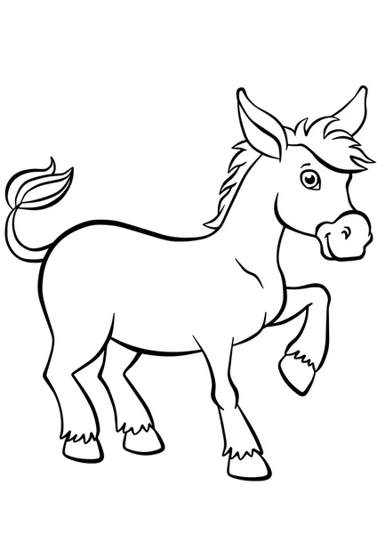 Pequeño burro lindo se para y sonríe . — Vector de stock