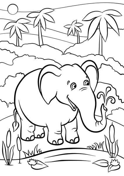 森と笑顔でキュートな象が立っています。. — ストックベクタ