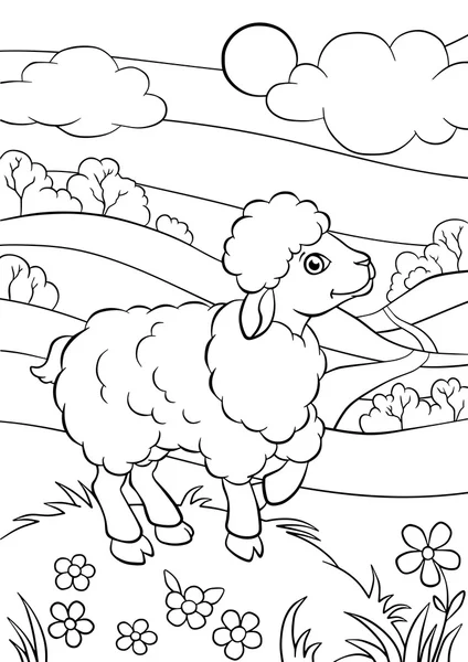 Pequeñas ovejas lindas se para y sonríe . — Archivo Imágenes Vectoriales