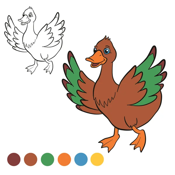 Lindo pato corre y sonríe. Agita sus alas . — Vector de stock