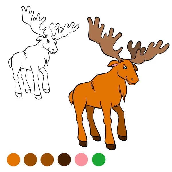 Cute kind elk stands and smiles. — Stock Vector