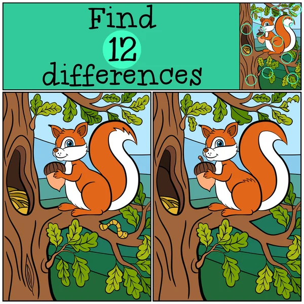 Dzieci gry: Znajdź różnice. Mała wiewiórka ładny stoi — Wektor stockowy