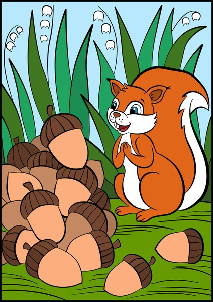 Kolor Zdjęcia: zwierzęta. Mała wiewiórka ładny stoi na stam — Wektor stockowy