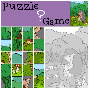 Küçük sevimli kirpi mantar ve gülümsüyor tutar.