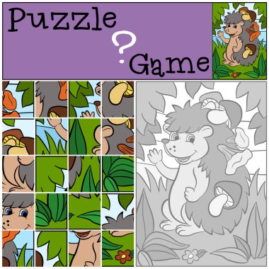 Küçük sevimli kirpi standları ve gülümsüyor.