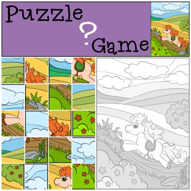 Küçük sevimli midilli çalışır ve gülümsüyor.