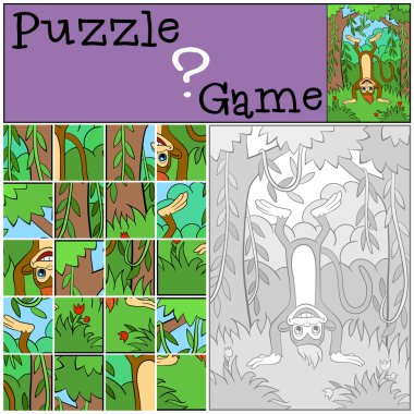 Küçük sevimli maymun baş aşağı duran.