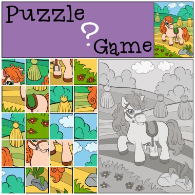 Alan ve gülümser küçük sevimli midilli standları.