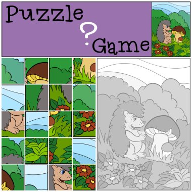 Mantar ve gülümsüyor küçük sevimli kirpi görünüyor.