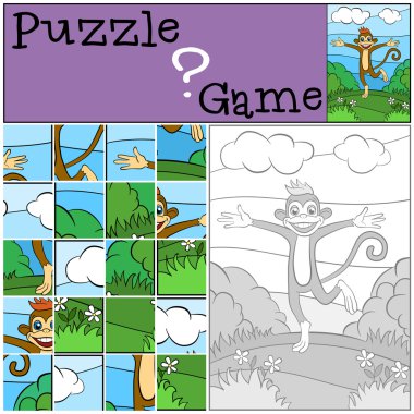 Küçük sevimli maymun çalışır ve gülümsüyor.