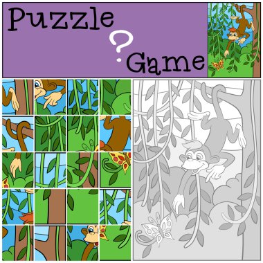 Küçük sevimli maymun güzel kelebek görünüyor.