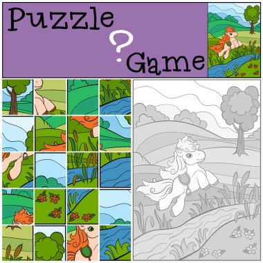 Küçük sevimli midilli çalışır ve gülümsüyor.