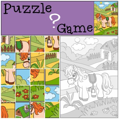 Küçük sevimli midilli çim alanı yiyor..