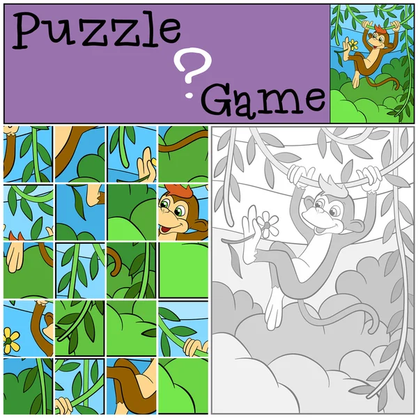 Küçük sevimli maymun bir çiçek ve gülümsüyor tutar.