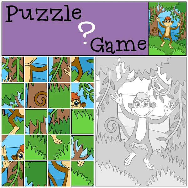 Küçük sevimli maymun çalışır ve gülümsüyor.