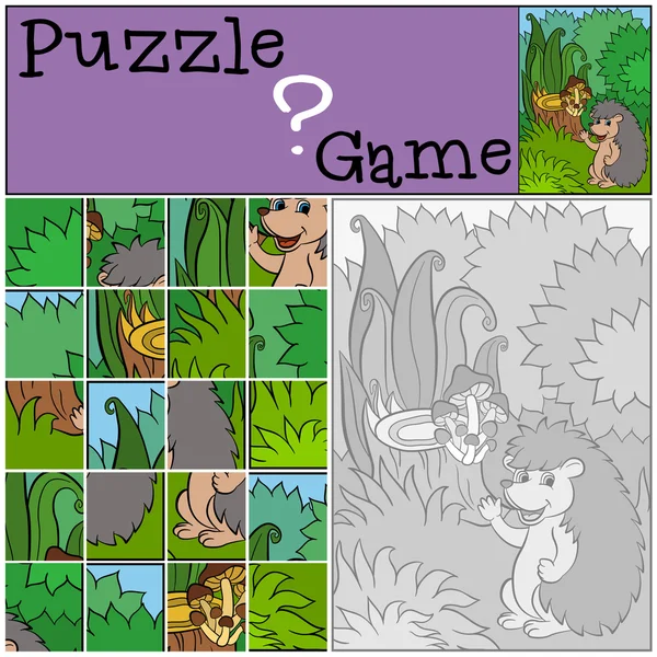 Küçük sevimli kirpi standları ve gülümsüyor.