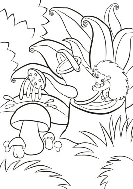 Küçük sevimli kirpi mantar suları.